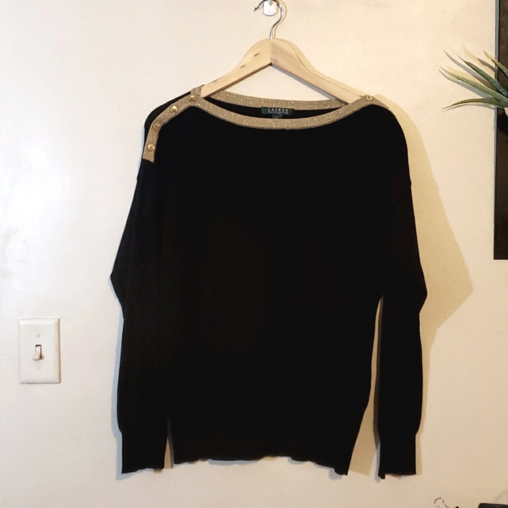 New New Ralph Lauren Gold Trim & Button Black Super Soft Sweaters